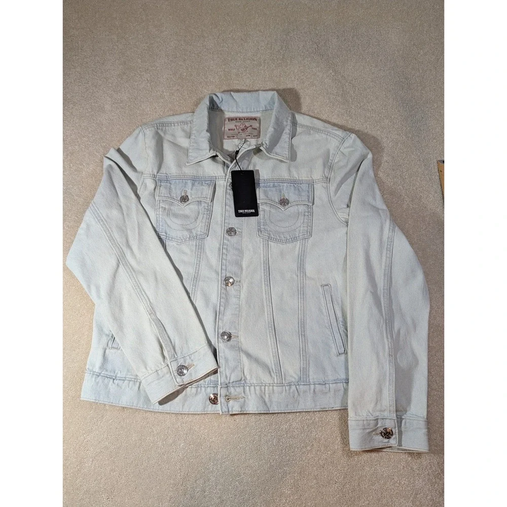 True Religion Jesse SN Trucker Jacket Light Blossom Wash Denim Blue 108073 Men L